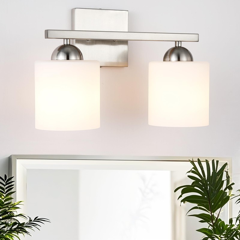 QHANTOMIZE 2 Light Brushed Nickel Vanity Lights for Bathroom, Modern
