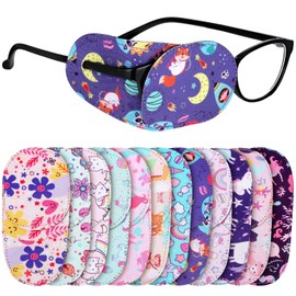 12 Parches para Ojos de Gafas para Niños Cubierta Parche Adorable en Ojo de Colores de Chicos sobre Lente (Estilo Elegante)