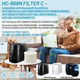 Lemige 4 Pack Humidifier Wicking Filters Compatible with Honeywell HC-888, HC-888N, Filter C, HCM-890, HEV-320 Series, Compatible with Duracraft DCM-200, DH-890