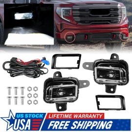 CNPAPC 2 For GMC Sierra 1500 2022 2023 2024 LED Fog Light Kit W/Switch Relay Wire Bezel