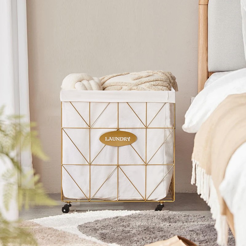 Mxfurhawa Laundry Hamper,Collapsible Laundry Basket Large Capacity Metal Laundry Hamper