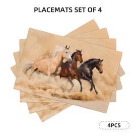 VIGGINER Horses Placemats Set of 4 Linen Washable Placemat Kitchen Dining 3 Horse Running in Desert Storm Heat-Resistant Place Mats Mythical Mystic Messenger Table Mats for Home Party 12x18 Inch
