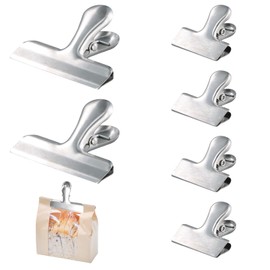 Pack of 6 Stainless Steel Locking Clips, Silver Clip 7.6 cm & 4 cm, Chip Bag Clips, Metal Clips for Tags Bags, Photo, Shops, Kitchen and Office