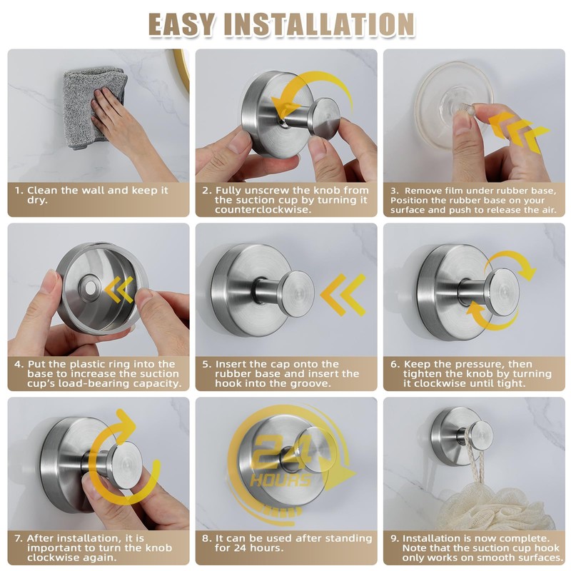 Fenas Suction Cup Hooks for Shower No-Drill Bathroom Hooks for