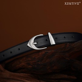 XZQTIVE Women's Leather Belts, Classic Minimalist Design For Jeans Pants Dresses, Black Belt With Sliver Buckle