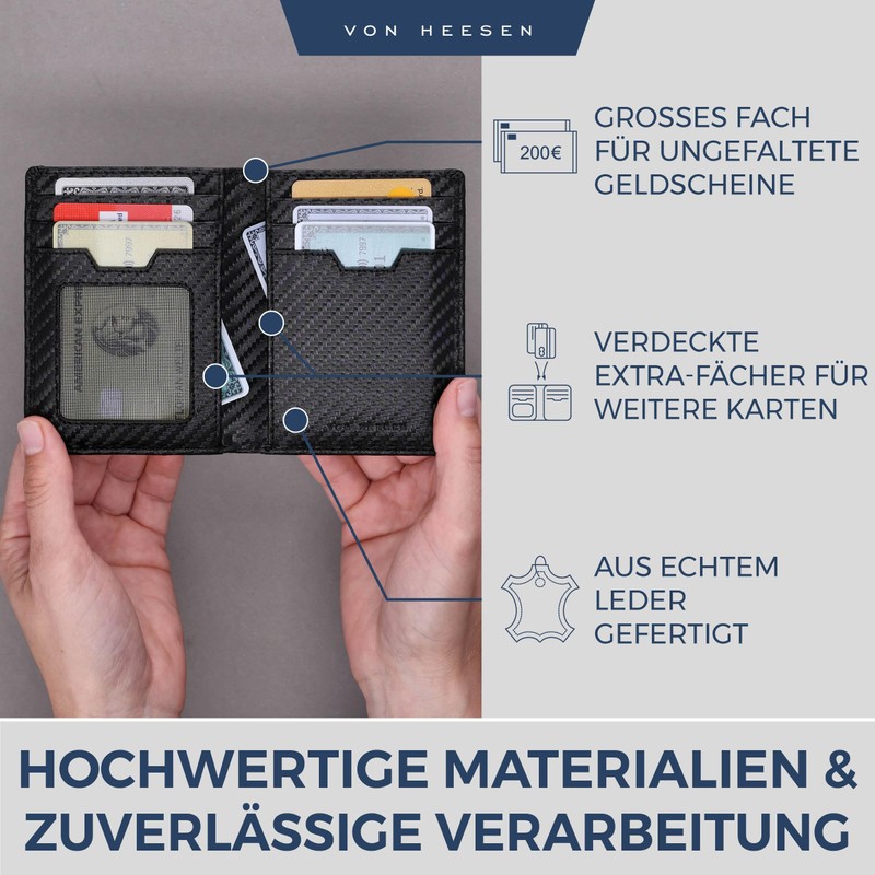 VON HEESEN® Men's Leather Wallet with Coin Compartment and RFID