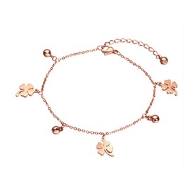 GMXLin Four Leaf Clover Ankle Bracelet for Women Rose Gold Stainless Steel Beaded Adjustable Chain Anklet Summer Beach Foot Jewelry Gifts