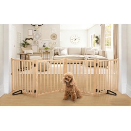 YOCAN Paint-Free Wooden Freestanding Dog Gates for The House,Doorways, Stairs,Wood Dog Fences Indoor Pet Gate,Step Over Fence-4 Panel H:23”