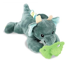 RaZbaby RaZberry Teether, Holder w/ Detachable Baby Teething Toy, Textured BerryBumps Soothe Sore Gums, Machine Washable Stuffed Animal RaZbuddy, Ages 0M+, Easy to Hold & Use Hands-Free – Dragon/Mint