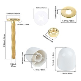 Toilet Flange Bolts, Universal Toilet Bowl to Floor Bolts and Cover Caps, 2 Pack Brass T-Bolts with Nuts & Caps