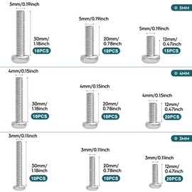 Pack of 115 Panhead Screws Torx (ISR), M3/M4/M5 Anti-Theft Screw, ISO 7380 Stainless Steel A2 Rounded Head Screw with Hexalobular Socket, 304 Stainless Steel Flat Head Screw, Security Screw