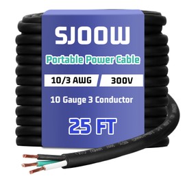 Copkim 10/3 Awg 25 FT Portable Power Cable SJOOW 300V Electrical Wire Pure Copper Heavy Duty Rubber Outdoor Extension Cord for Motor Machinery Marines Automotive