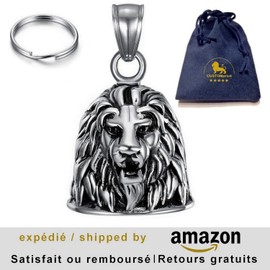 CUSTOMprivé Lion Head Motorcycle Bell Good Luck Biker Triker Gremlin Guardian Bell with Velvet Gift Box, 2.3 cm x 2.3 cm x 3.1 cm, Stainless Steel