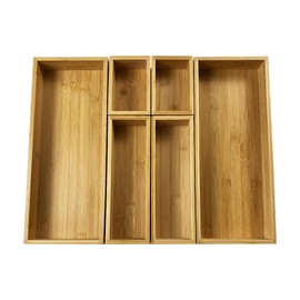 Teicui bamboo drawer organizer Set，expandable drawer dividers,wooden storage organizers,large trays for kitchen, bathroom,flatware,Tea Bag Organizer and office desk drawer (1 X 6PCS Natural)