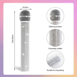 QIHPUSIEN Fake Microphone Prop Plastic Play Microphone Sparkly Glitter Bling Microphones for Halloween Cosplay Party
