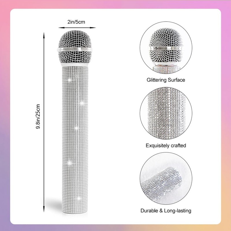 QIHPUSIEN Fake Microphone Prop Plastic Play Microphone Sparkly Glitter Bling