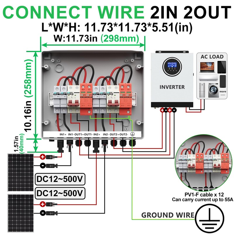 CNLonQcom 2 String Solar PV Combiner Box 2 in 2