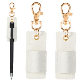 2 Pcs Pen Holder for Lanyard, White PU Leather Anti-Lost Lanyard Pen Clip Retractable Pens Holder Clip Keychain, Portable Pouch Pocket Pens Holders for Pencil Badges Clipboard Nurses Office School