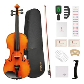 PHOENIX Violin 4/4 Full Size Fiddle Set, Acoustic Violins Bundle Kit for Beginners,Solidwood Hand Made Violin Starter Kit with Bow, Rosin, Shoulder Rest, Tuner, Extra Strings