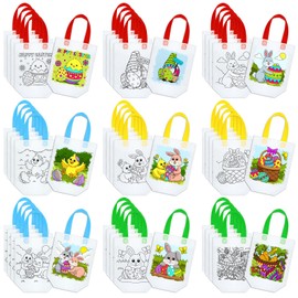 Kacctyen 45pcs Easter Coloring Goodie Bags Color Your Own Graffiti Bags Reusable Art Party Favor for Easter Barnyard Birthday