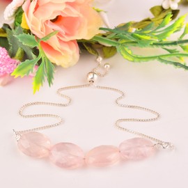 Natural Rose Quartz Bar Bracelet, Faceted Oval Beads Gemstone, Adjustable Slider Chain, Energy Healing Crystals, Birthday, Gift for Her, Gemstone Jewelry for Women 10-inch AAA+ Quality (rose-quartz)