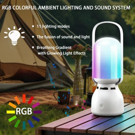 Camping Bluetooth Speaker with LED Light,Outdoor Speaker with Insert Card, Call, Voice Announcement,Portable Wireless Speaker for Home,Workouts, Karaoke,11 Lighting Modes,10 Paytime (Beige)
