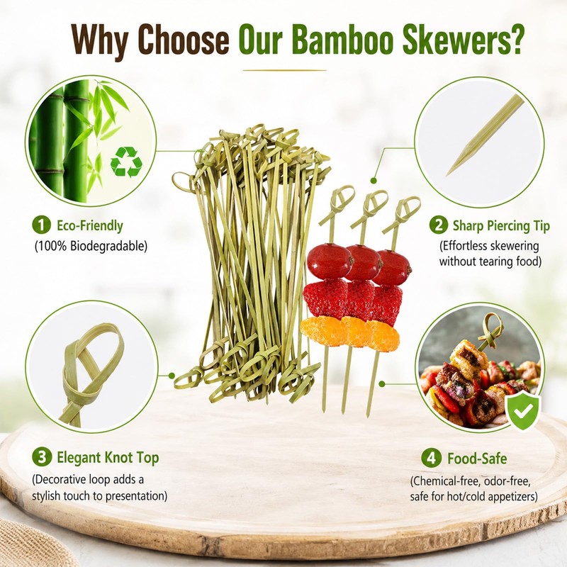 Cocktail Sticks Bamboo Skewers 12cm Green 100 Pack Horyue