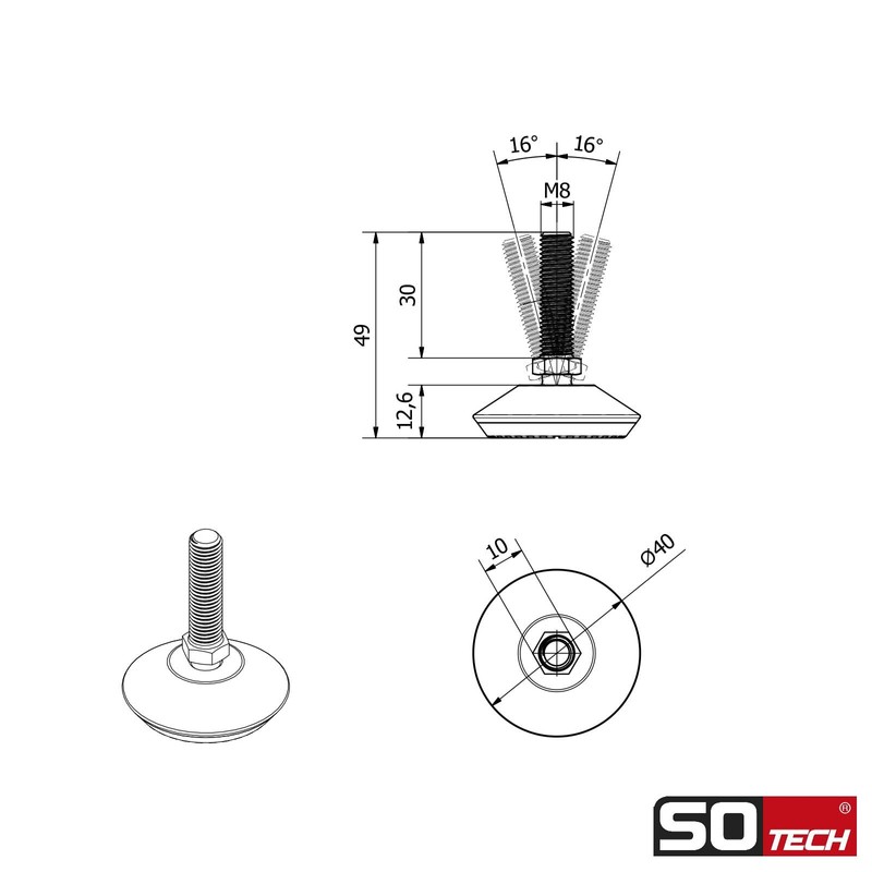 SOTECH Set of 10 Mobilia Adjustable Feet Diameter 40 mm