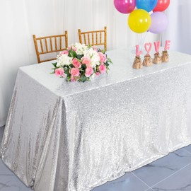 AMZLOKAE Silver Table Cloth Rectangle Sequin Tablecloth 50X80-Inch Shimmer Tablecloths Rectangular Table Linen for Parties,Wedding,Birthday Decorations Silver Tables Overlay