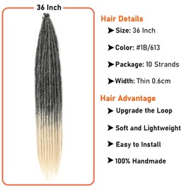BRUNNACE 36 Inch Dreadlock Extensions Thin 0.6cm Synthetic Dreadlock Extensions 10 Strands Handmade Single Ended Dreadlocks Ombre Black to Blonde