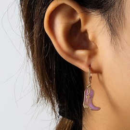 Cowboy Boot Earrings Enamel Western Cowgirl Hat Earrings for Women Cow Boot Dangle Drop Earring Cowgirl Disco Party Jewelry Present