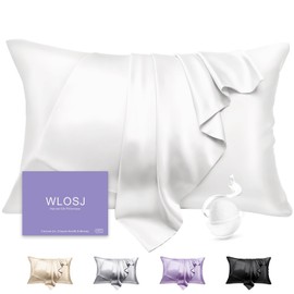 WLOSJ 100% Silk Pillow Cases Standard Size Mulberry Silk Pillowcase for Hair and Skin 22 Momme Highest Grade 6A Silk with Hidden Zipper 20 x 26 Inches 1PC, White