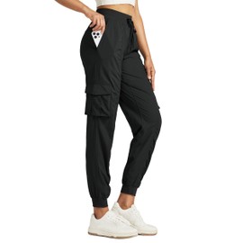 Willit Women's Studio Jogger Cargo Workout Hiking Track Pants Lightweight Athletic Dance Tapered Pants Quick Dry Black XXL