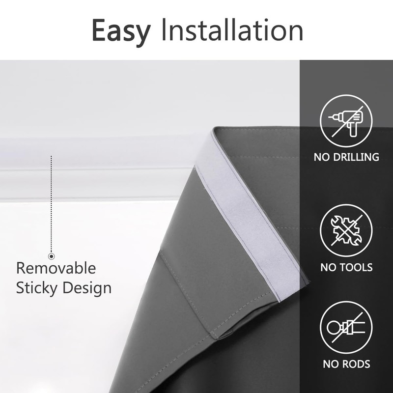Muamar Velcro Blackout Curtains for Bedroom 2 Panels with Tiebacks(Grey,