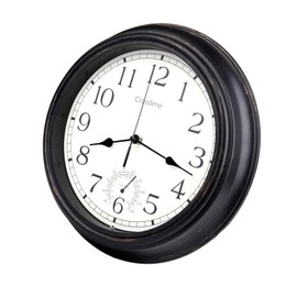 Outdoor Clock Waterproof with Thermometer Quality Quartz Retro Vintage Indoor Outdoor Wall Clocks for Garden Patio Pool Home Decor,12 Inch/30 CM Bronze