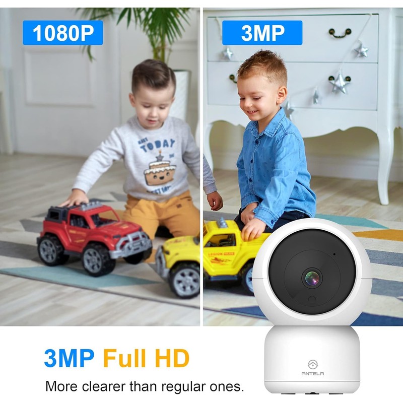 ANTELA 3MP Indoor Surveillance Camera, 2.4 GHz WLAN Camera, 2-Way