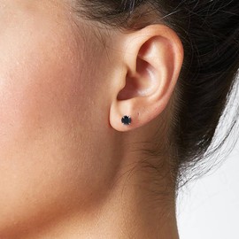 3MM Sterling Silver Earrings Obsidian Black Cubic Zirconia Studs for Women Men