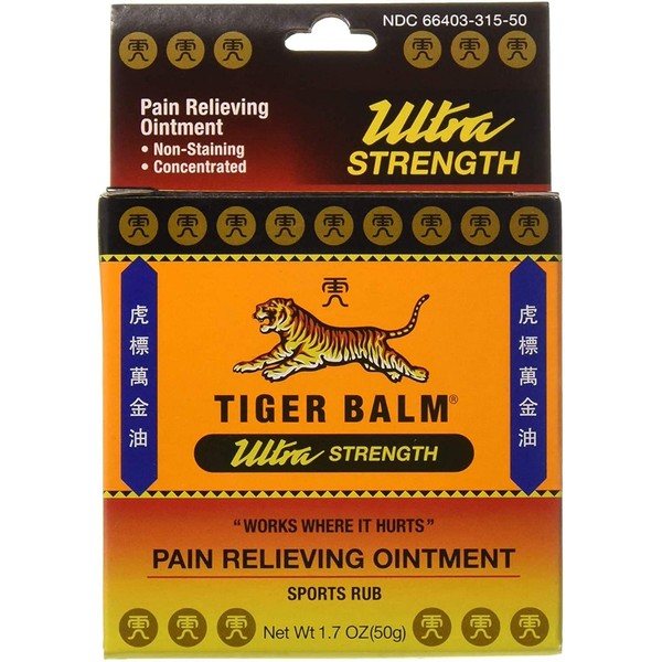 Tiger Balm Pain Relieving Ointment, Sports Ultra, 50g – Professional Size – Sports Rub Ultra Strength – Knee Inflammation Relief – Relief for Hand Arthritis – Tiger Balm Ultra – 2 Pack