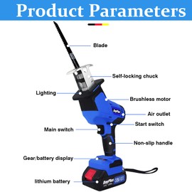 ZanGe Compact Reciprocating Saw Kit Cordless, One-Handed Reciprocating Saw with Li-ion Battery and Quick Charger, 0-3000 RSM Variable Speed Reciprocating Saw, Tool-free Blade Change