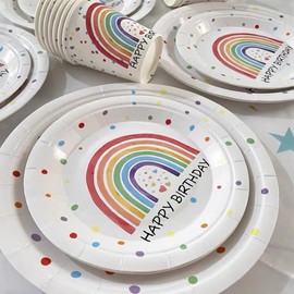 20 x Happy Birthday Plate Set Disposable Paper Party Fun Decoration Tablewear Dinner Lunch for 10 Guests Supplies