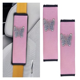 UHANBUT 2PCS Bling Car Seat Belt Covers, Rhinestone Crystal Butterfly Vehicle Shoulder Protection Harness Pad, Auto Seat Strap Cushion, Car Seatbelt Decoration Accessories for SUV Truck (Pink/White)