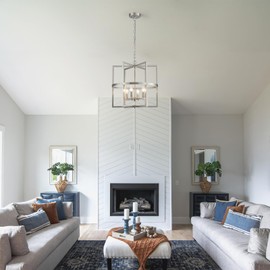 peskoe Brushed Nickel Chandelier 6-Light, Dining Room Light Fixture Geometric Metal Modern Chandelier Lighting for Kitchen Island Living Room Entryway, 18 Inch Pendant Hanging Ceiling Lamp