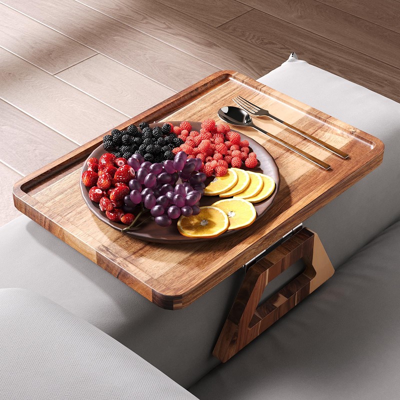 Danfoxer Acacia Wood Couch Arm Tray,Folding Sofa Armrest Tray,Couch Arm