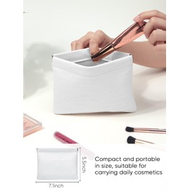 Ksriylm Woven Texture PU Leather Makeup Pouch for Women Small Make Up Bag for Purse Self-Closing Waterproof Initial Makeup Cosmetic Bags Pouches for Purse Aesthetic Travel Toiletry Bags,White