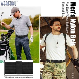 WERFORU Men's Nylon Belt, Military Tactical Belts Breathable Webbing Canvas Belt with Alloy Buckle, Black
