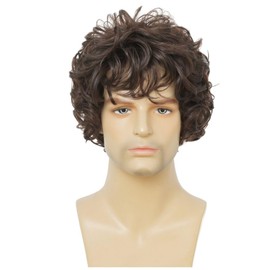 Tseses Mens Brown Short Curly Wig Synthetic Heat Resistant Hair Wigs for Male Cosplay Daily Guy