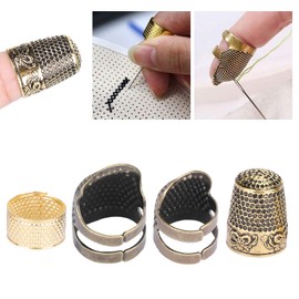 4Pcs Sewing Thimbles, Brass Sewing Thimble Set Adjustable Metal Sewing Thimble Rings Fingertip Protector Handworking Needle Thimble Finger Guard Ideal Sewing Tools for DIY Projects