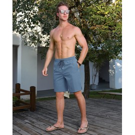 Milin Naco Swim Trunks 9 Inch Compression Liner 2 in 1 Quick Dry Swimming Shorts with Zip Pockets Drawstring Bathing Suits, 06-cool Blue, Medium