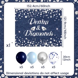 Denim and Diamonds Party Decorations Denim Diamonds Backdrop Balloons Denim Photography Background for Bachelorette Bridal Birthday Wedding Engagement Party Supplies