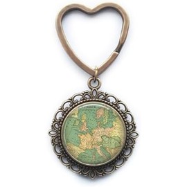 Llavero con mapa de Europa, joyería de mapa, mapa de moda, llavero de mapa de Europa, mapa antiguo, joyería de viajero A0292